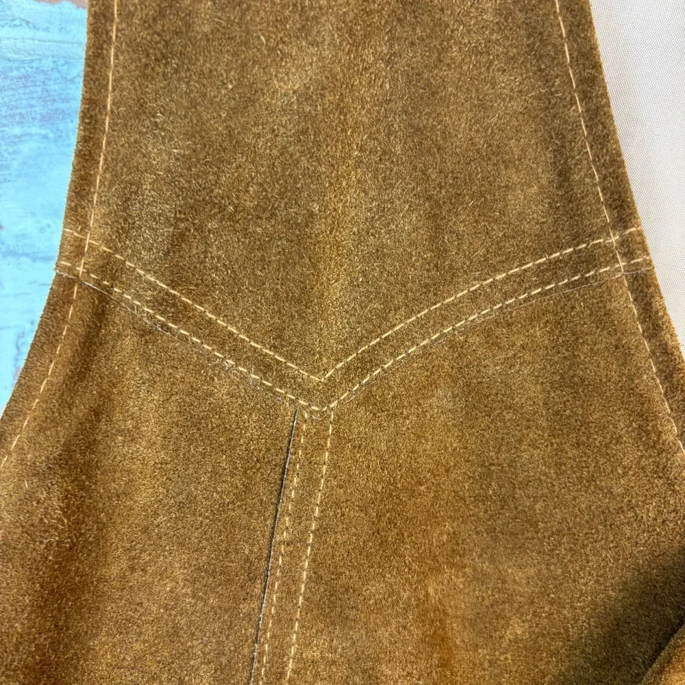 Vintage 70s Sears Leather Shop Suede Western Vest Tan Brown Satin Lined Size 44T